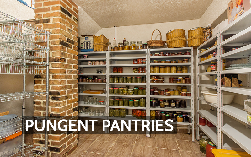 A photo of a pantry with food stocked shelves